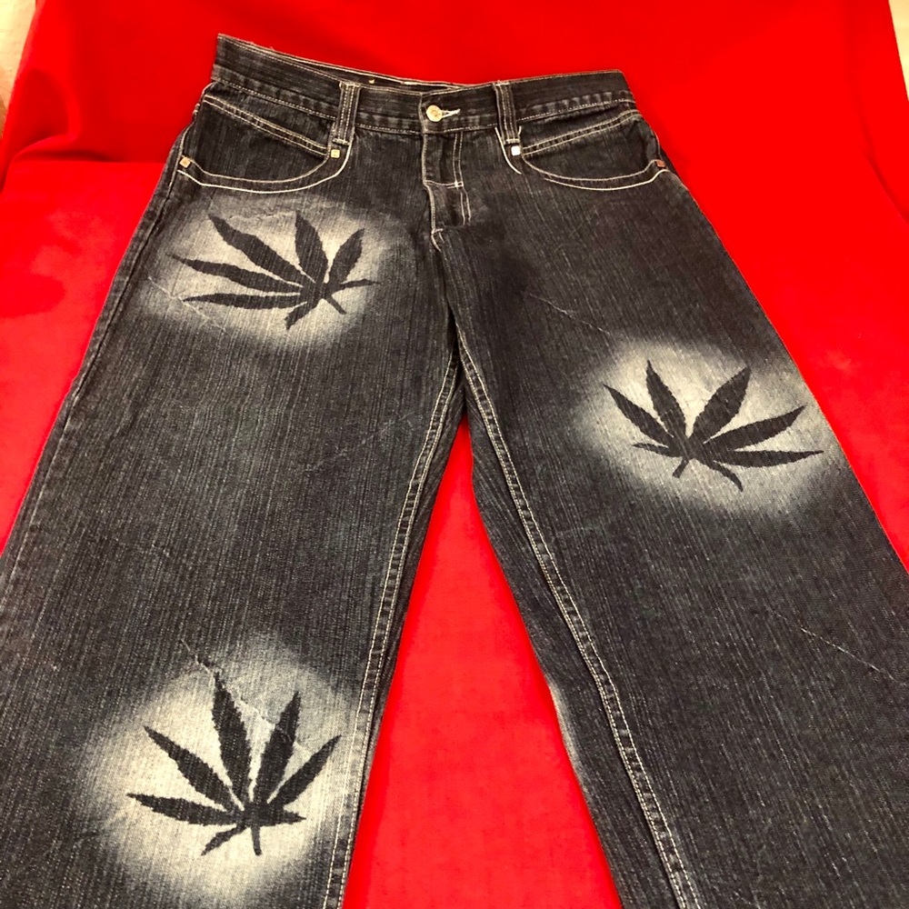 NEW HEMP LEAF BLUE men JEANS straight leg 36X32